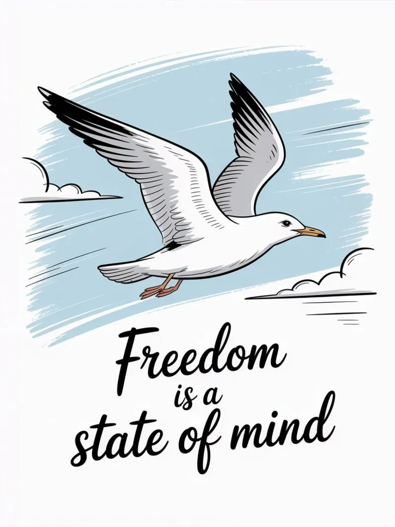 La libertà è uno stato d'animo - Gabbiano disegnato a mano Motivational poster con telaio in legno da logic
