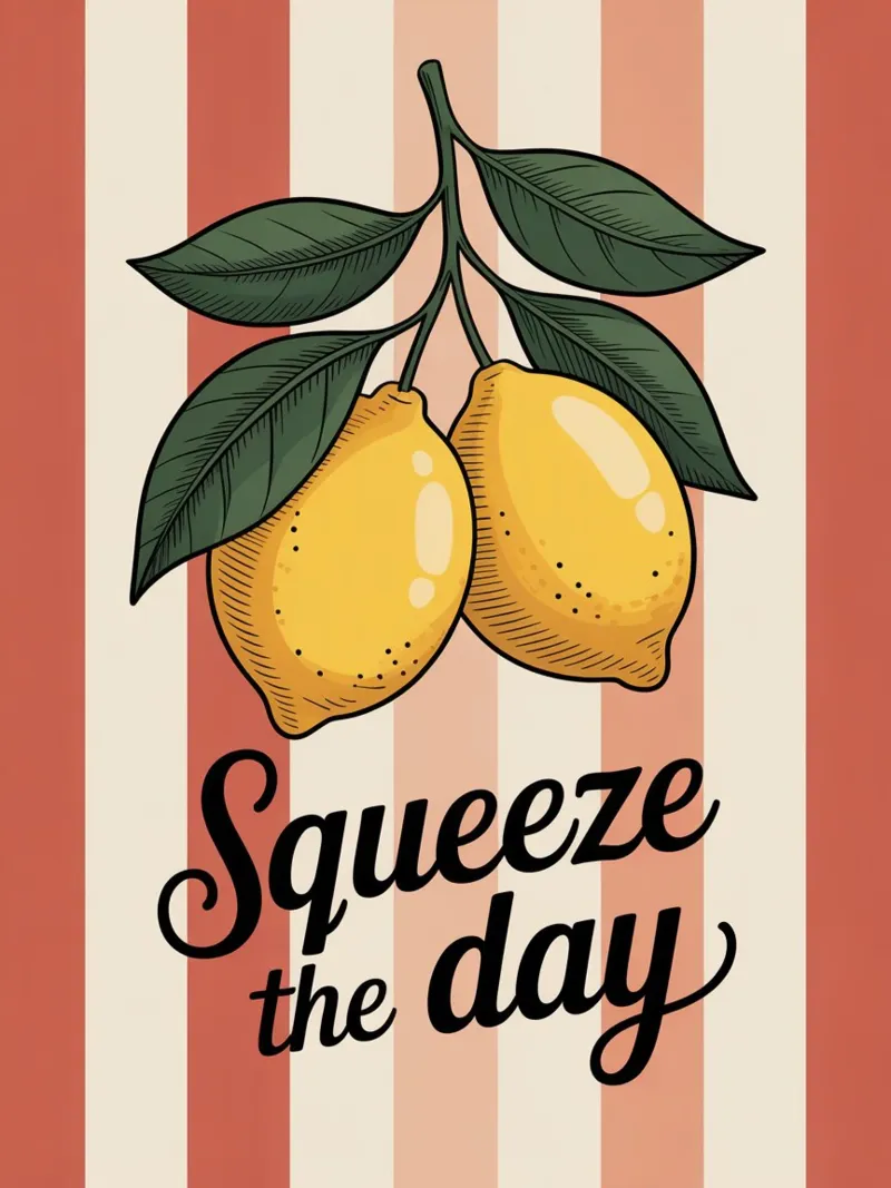 Squeeze The Day - Hand gezeichnete Zitrone motivierende Küche Kunst Backlit Folie von logic