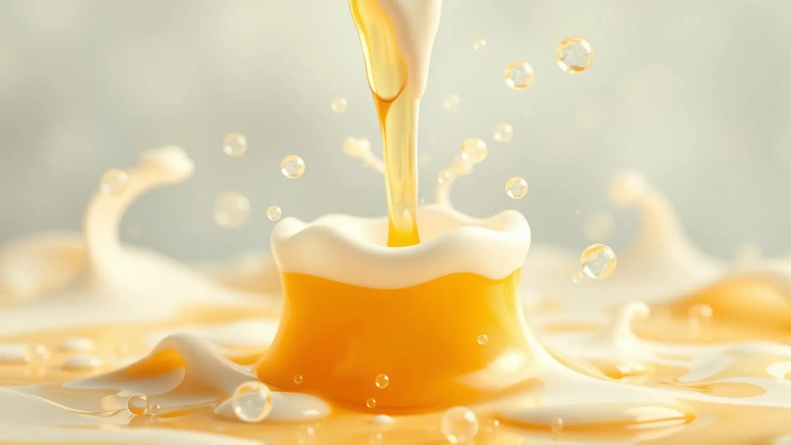 Golden liquid pouring into a frothy mug, capturing the essen canvas by DesignDoodle