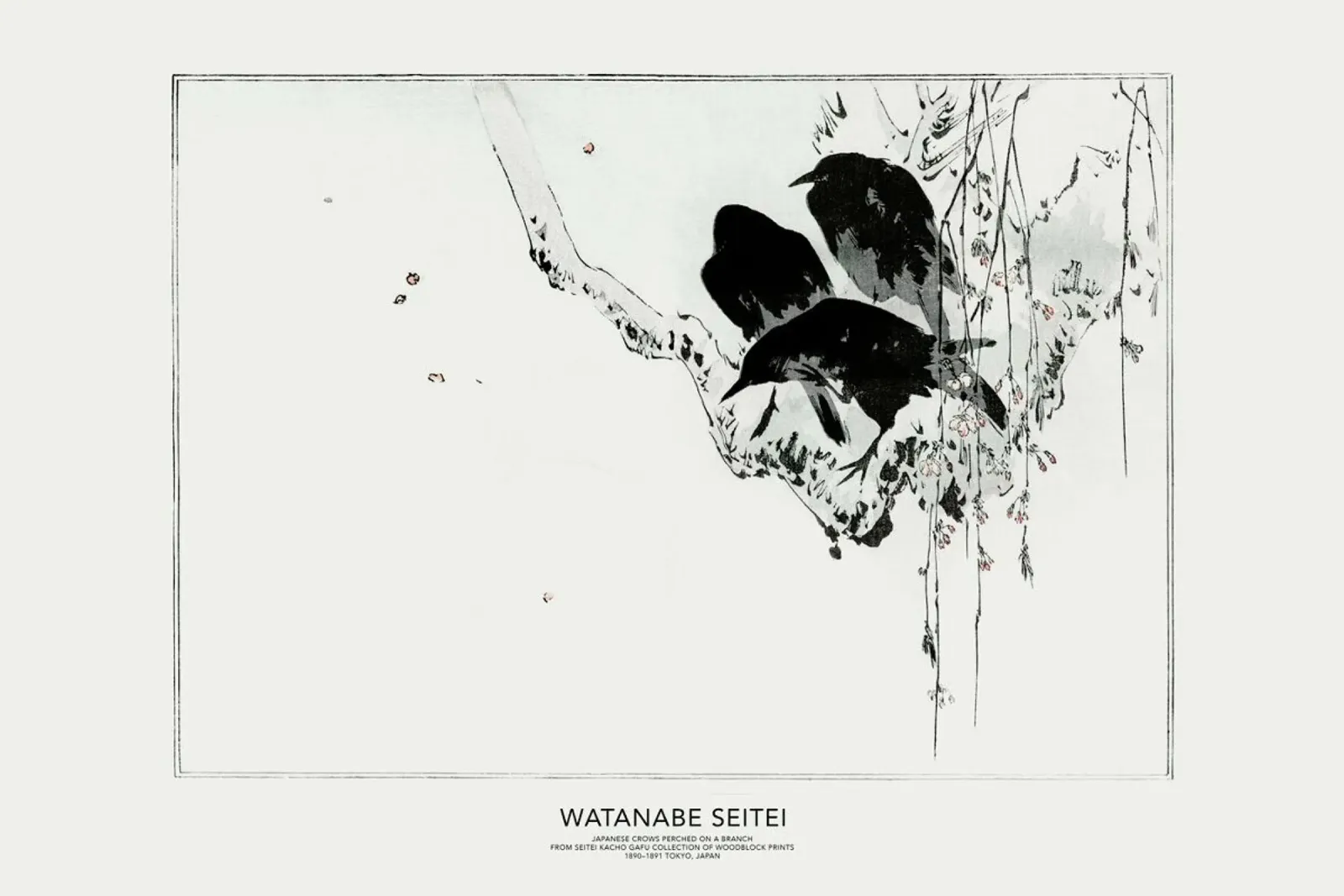 Seitei - Japanese Crows Perched on a Branch II pellicola backlit da Vintage by JUNIQE