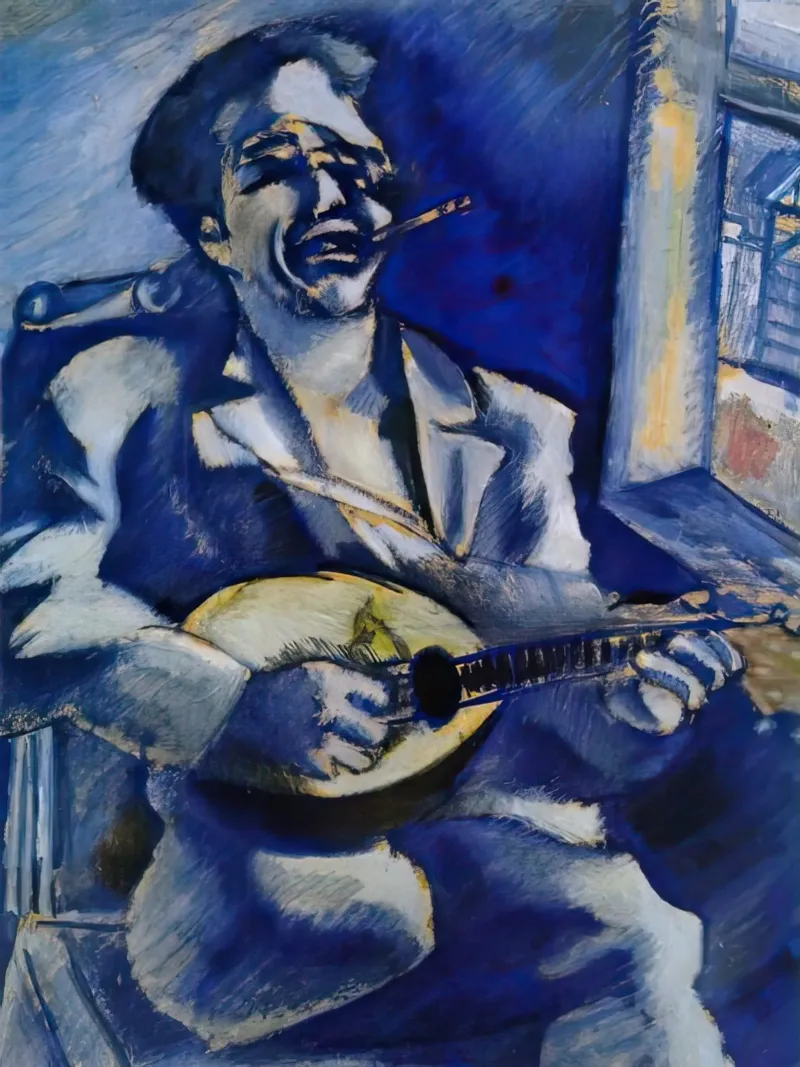 Marc Chagall Ritratto del fratello David con mandolino pellicola backlit da MC Exhebition