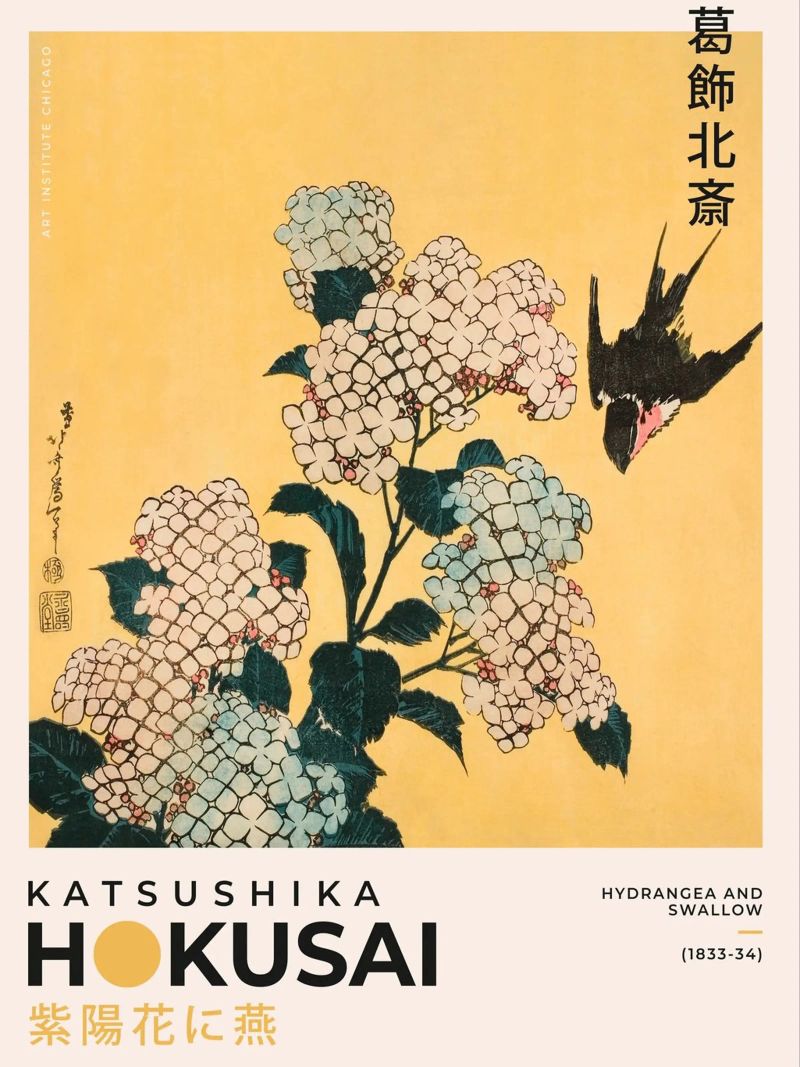 Katsushika Hokusai - Hydrangea And Swallow poster by Greatest idea