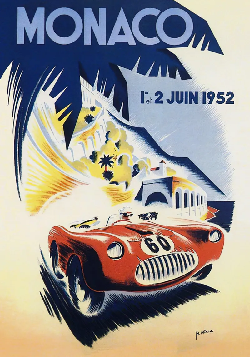 Manifesti del Gran Premio di Monaco del 1952 poster con telaio in alluminio da hite Shop