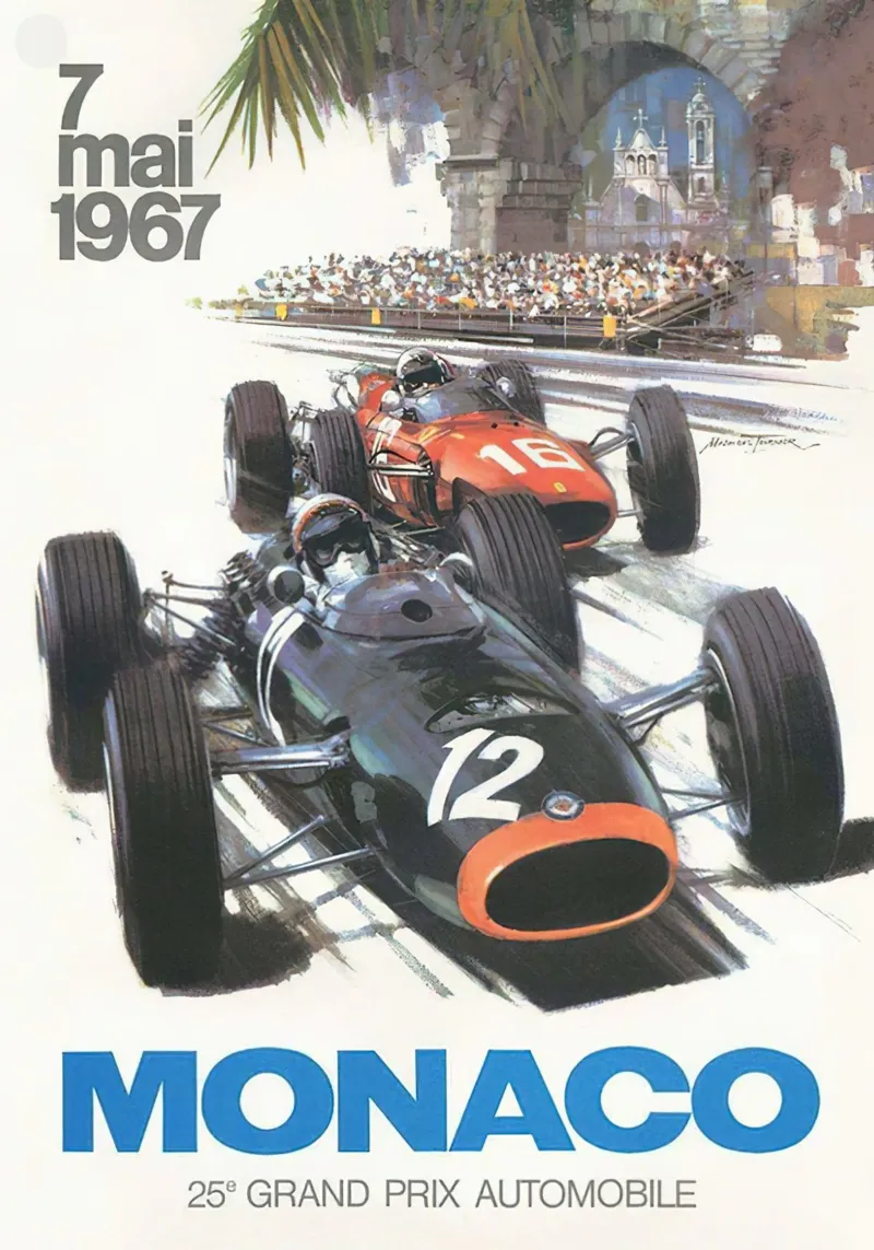Poster del Gran Premio di Monaco del 1967 tela con Cornice a cassetta da hite Shop