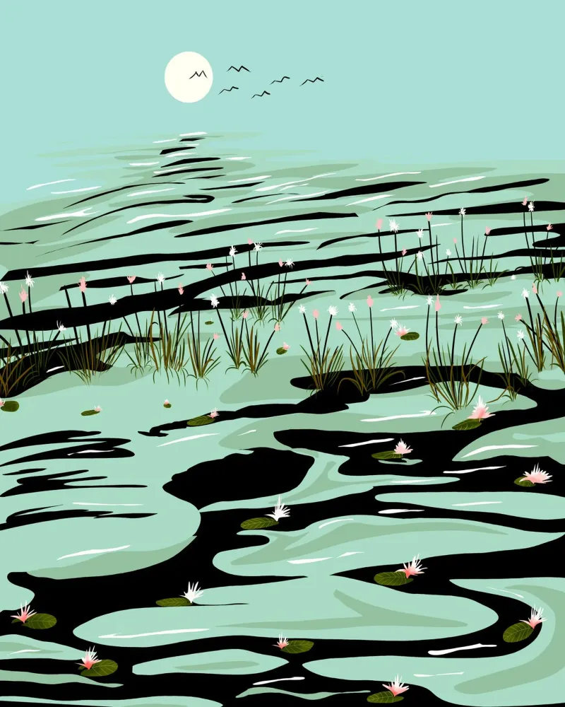 Dromerig meer canvas met Baklijst van 83oranges