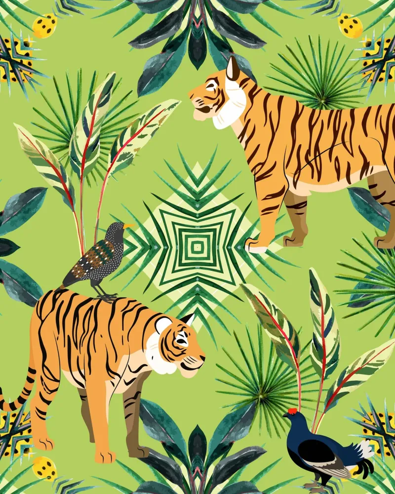 Dschungel Liebe | Tiger & Tauben Hahnemühle von 83oranges