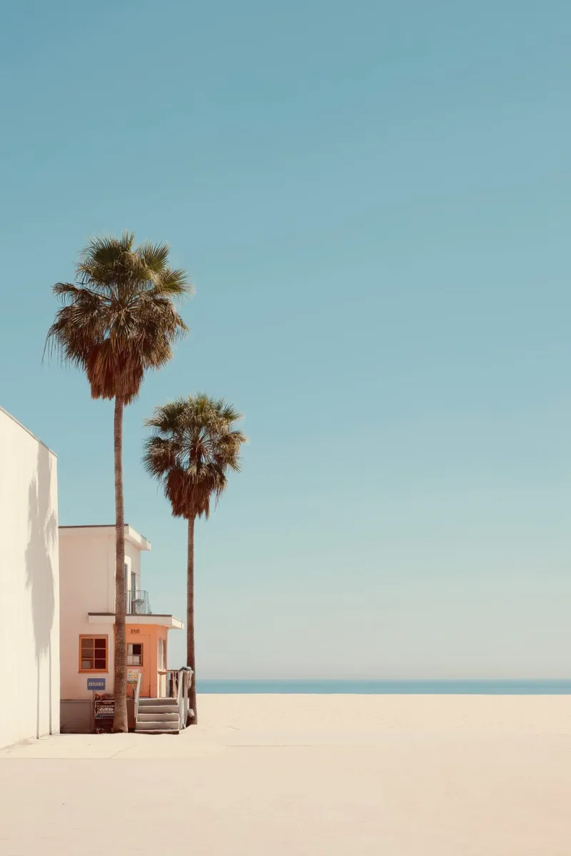 Minimalist Beach Scene with Palm Trees canvas by Indigo Tides Art
