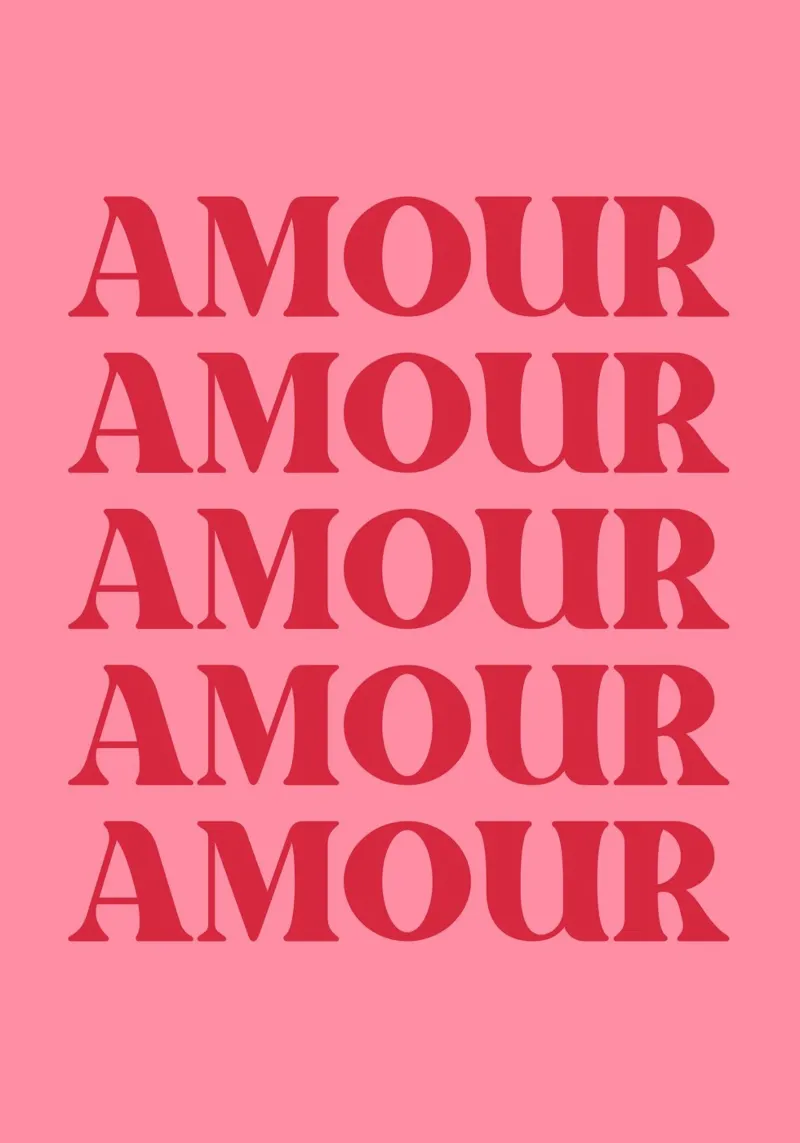 Tipografia d'amore ripetuta "Amour" in rosso e rosa carta hahnemühle da pdigitalprints