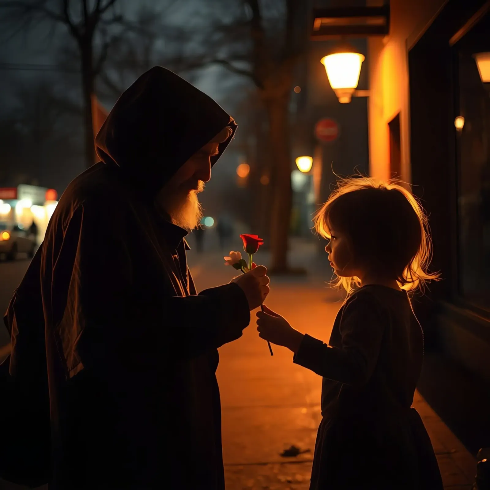 Un uomo anziano e una ragazza condividono un momento con i fiori pellicola backlit da DesignDoodle