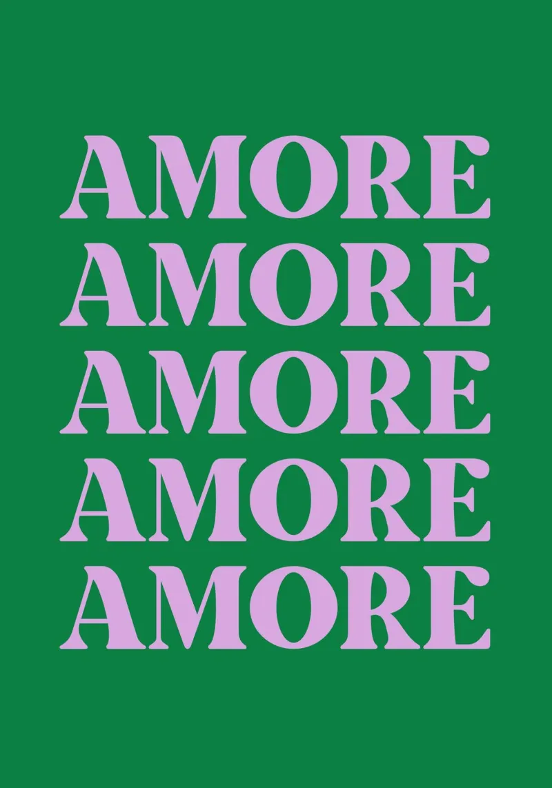 “AMORE” Repeated Typography Art in Pink and Green hahnemühle by pdigitalprints