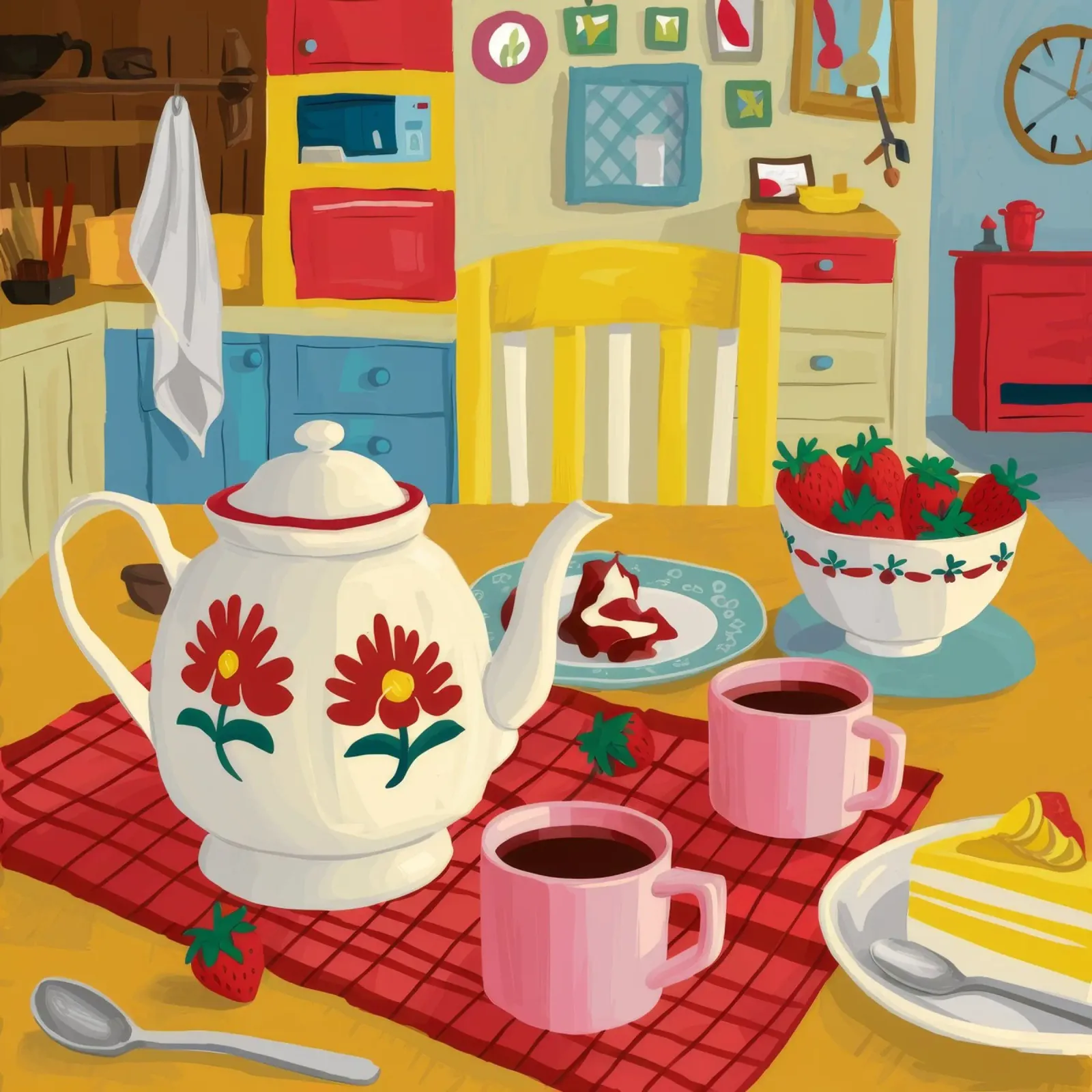 Cherry Teapot Whimsy canvas by Aurora Muse