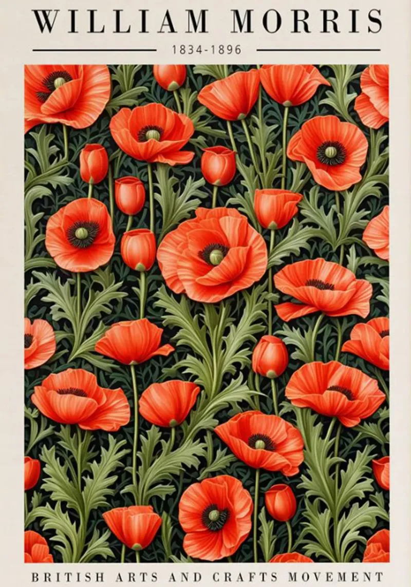 giardino papaveri orticoltura william morris poster con telaio in alluminio da komo store