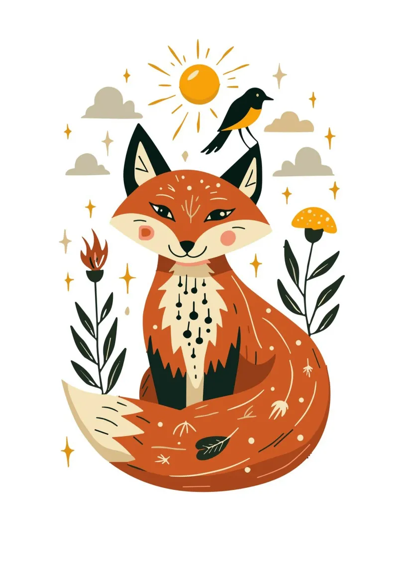 Fox and Bird Illustration carta hahnemühle da ramosashop