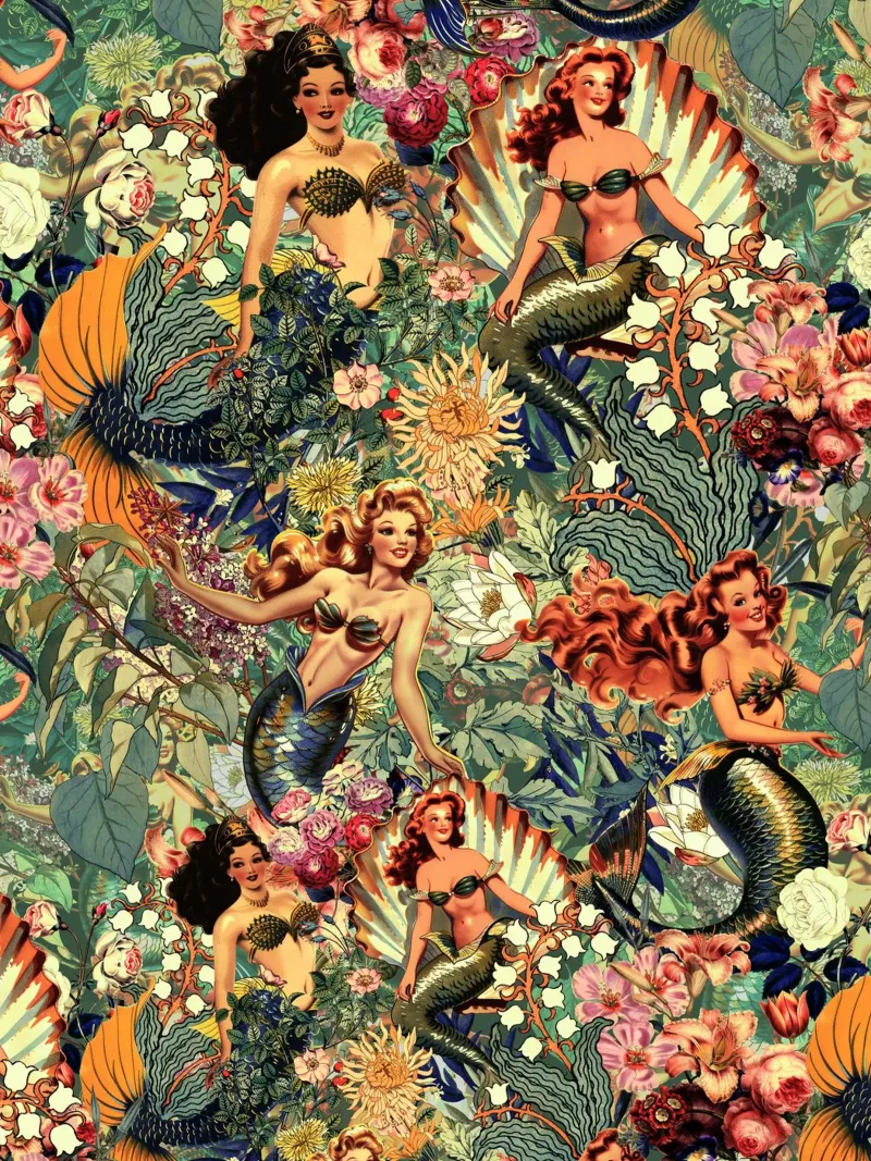 Mermaid and Flowers pattern pellicola backlit da burcukorkmazyurek