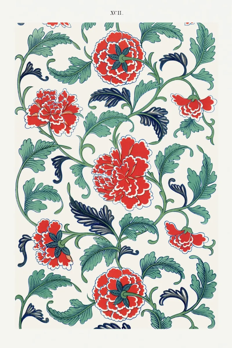 Red floral pattern, Examples of Chinese carta hahnemühle da vintageshop