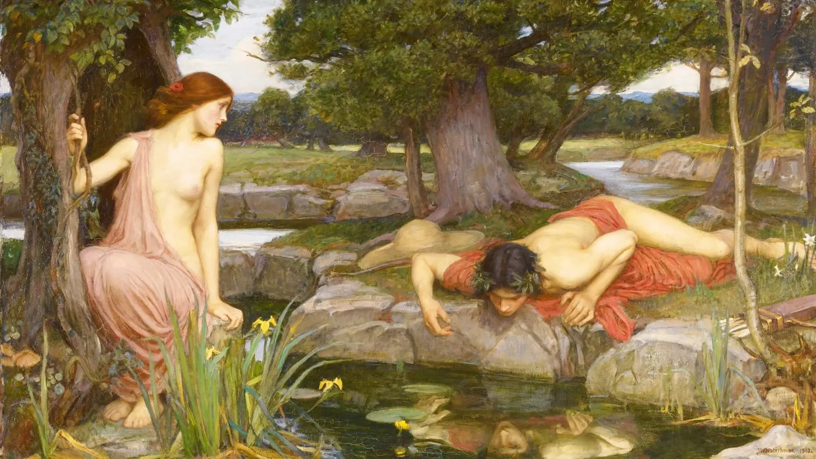 Eco e Narciso di John William Waterhouse pellicola backlit da Venus Art