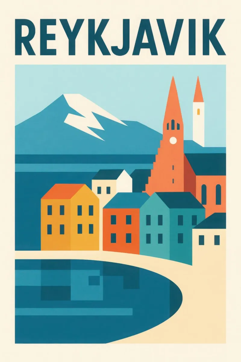 Reykjavik - Il minimalismo artico ai confini del mondo poster con telaio in legno da JETLAG | affiches voyage