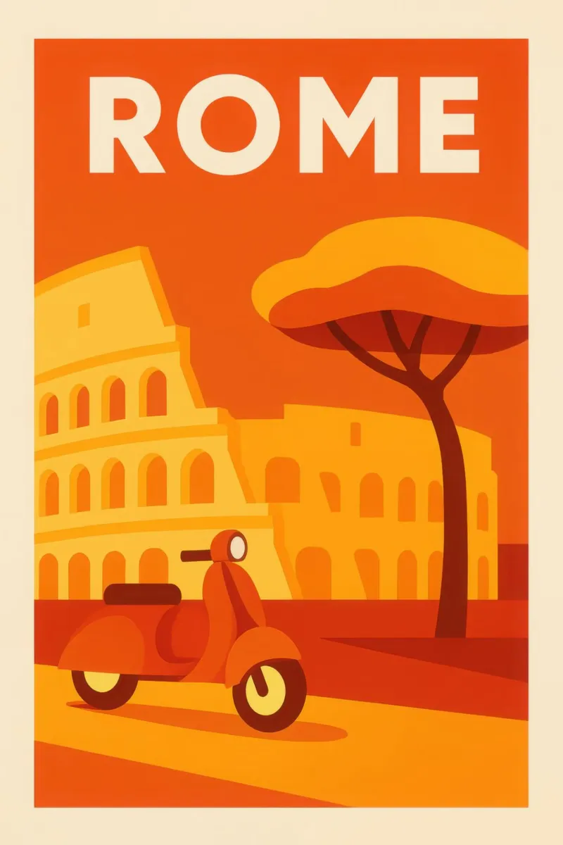 Rome – Dolce Vita en Vespa sous le Soleil poster con telaio in plastica da JETLAG | affiches voyage