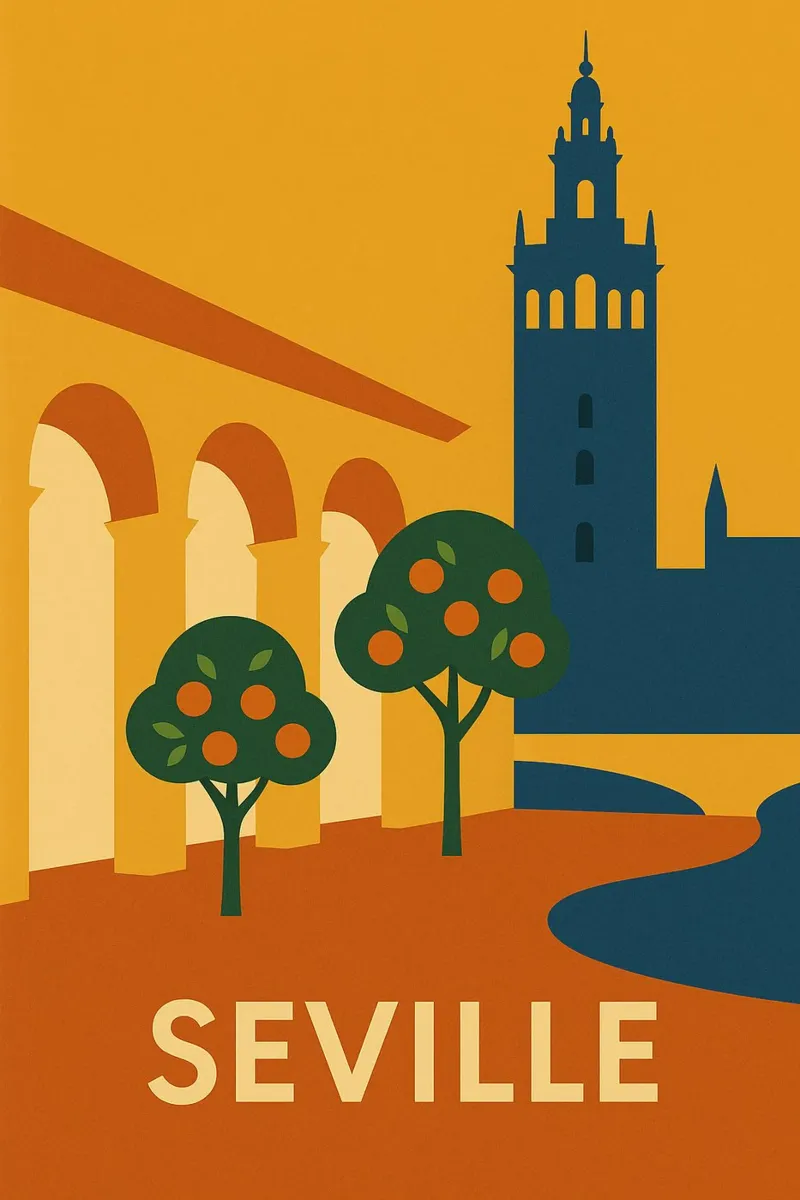 Siviglia solare - Aranci e archi andalusi pellicola backlit da JETLAG | affiches voyage