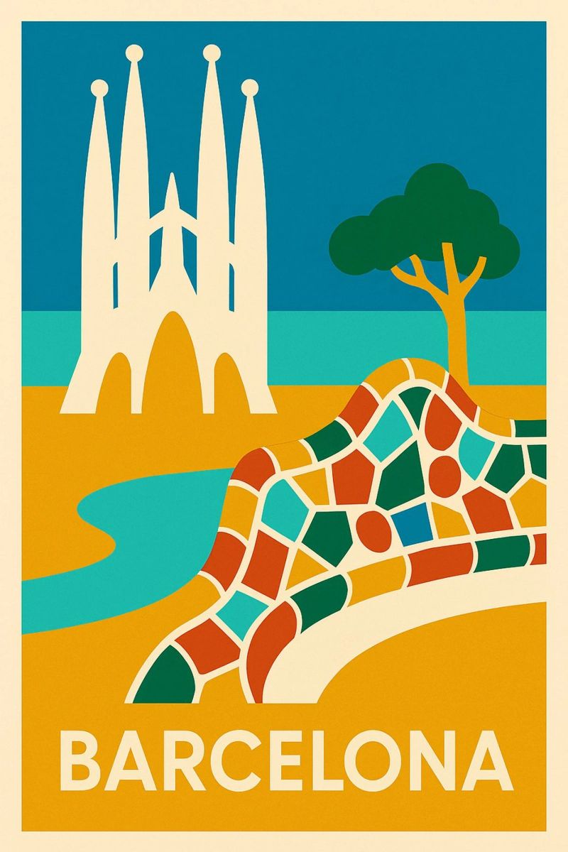 Barcelone colorée – Gaudí en plein soleil poster de JETLAG | affiches voyage