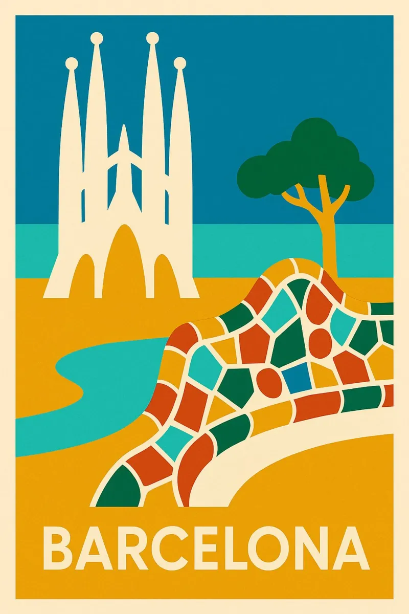 Colourful Barcelona - Gaudí in the sunshine poster by JETLAG | affiches voyage