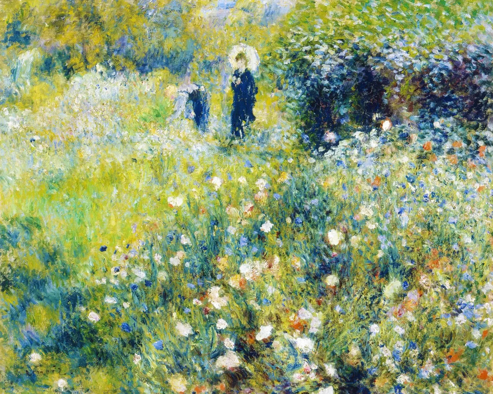 Donna con ombrellone in giardino di Pierre-Auguste Renoir pellicola backlit da Venus Art