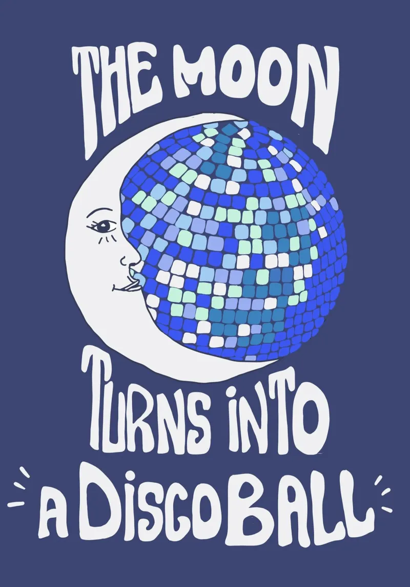 The Moon turns into a discoball carta hahnemühle da Happy Star Club