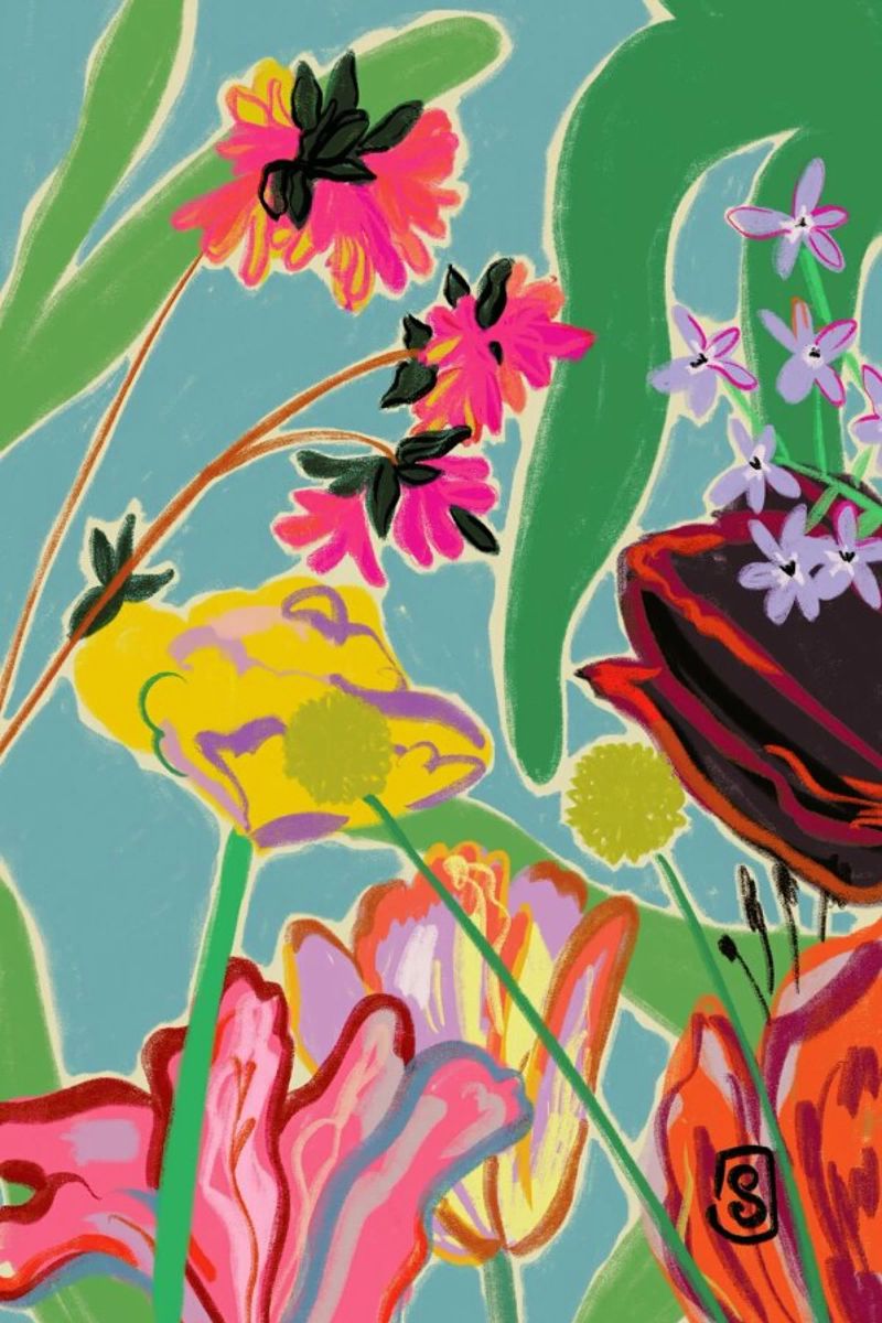 Colourful Flowers Meditation poster van Sandra Poliakov