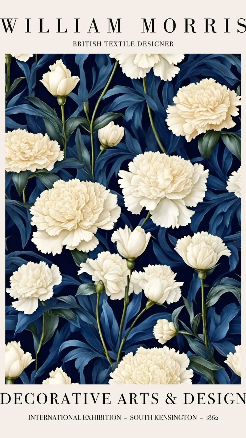 pfingstrose blume dekoratives element william morris Leinwand mit Schattenfugenrahmen von komo store