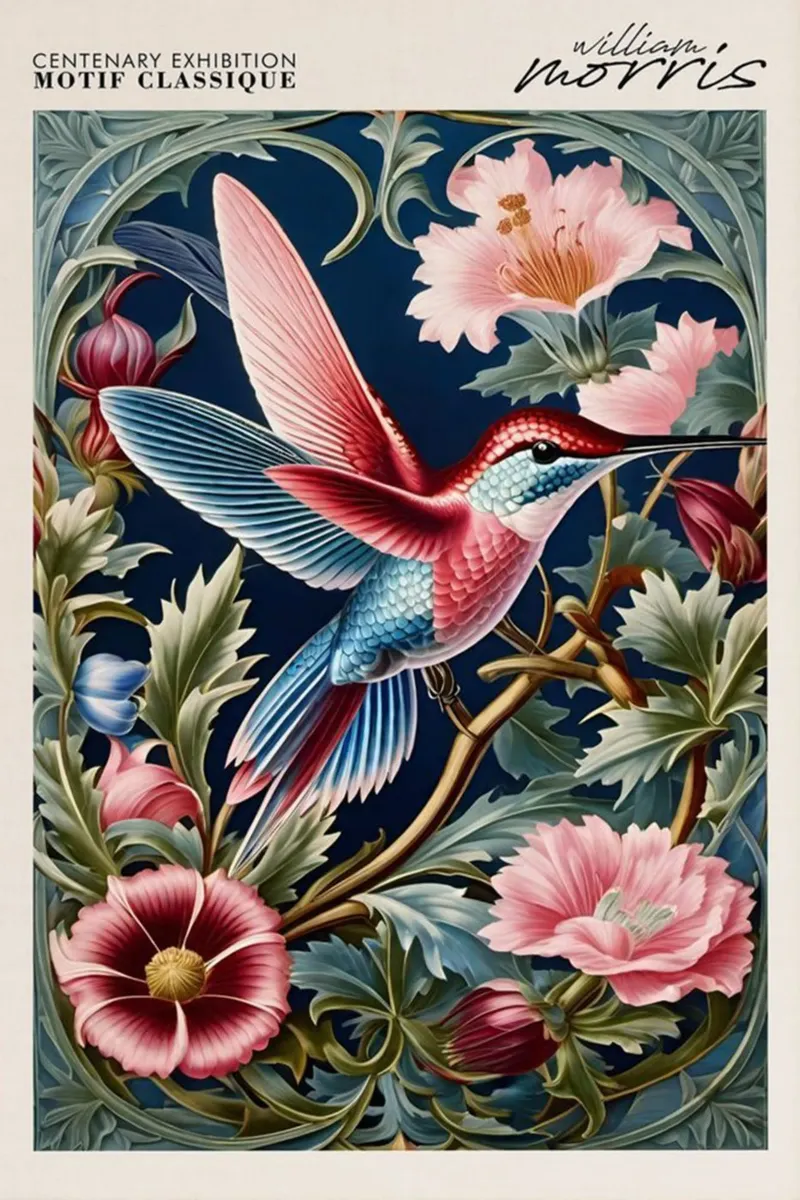 giardino dei colibrì fogliame william morris tela con Cornice a cassetta da komo store