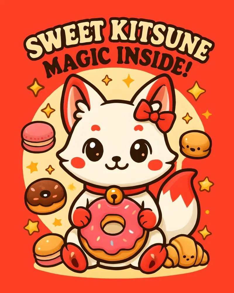 Süßer Kitsune Kawaii mit magischen Leckereien. Leinwand mit Schattenfugenrahmen von LM2KONE