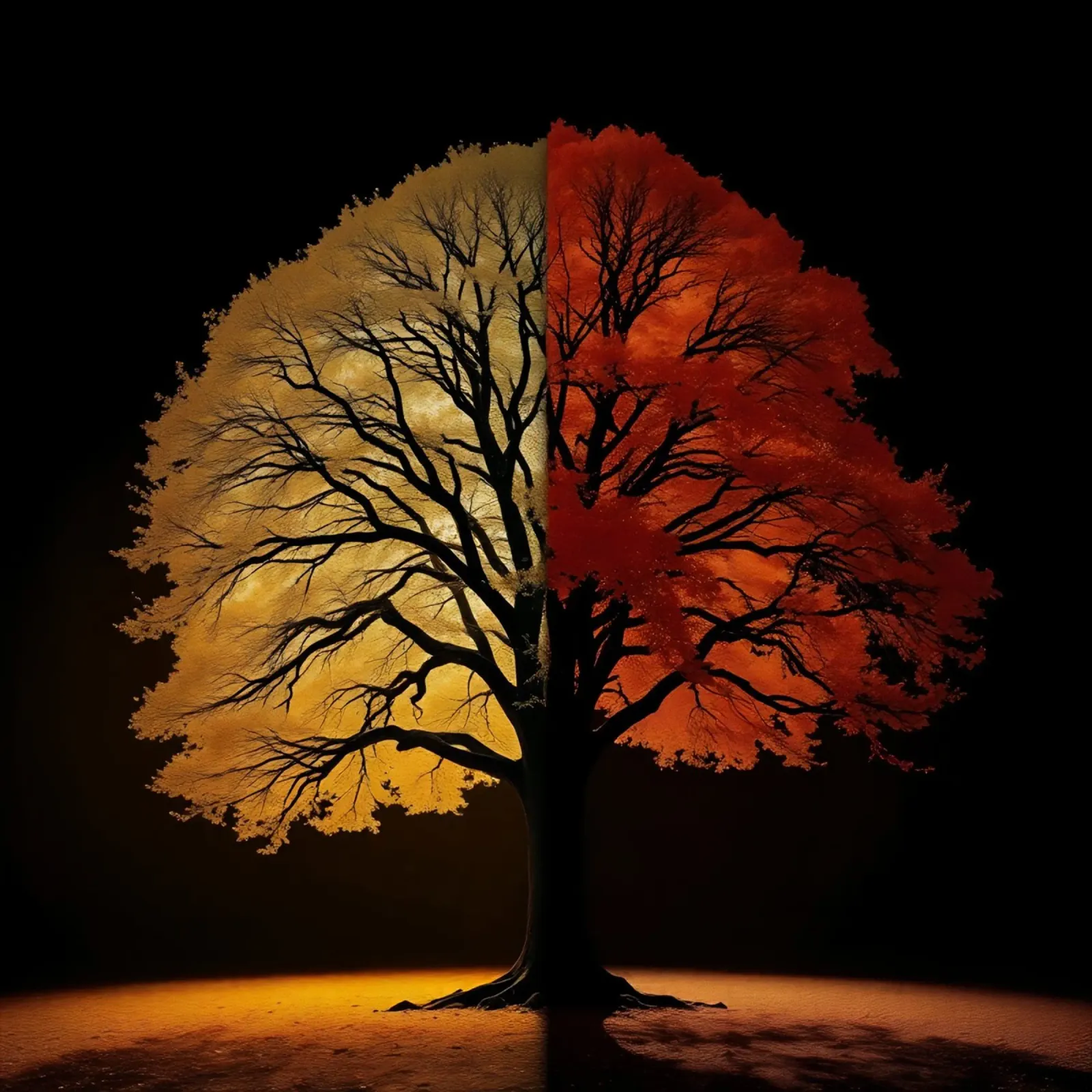 Tree showcasing seasonal transformation with contrasting art canvas by DesignDoodle