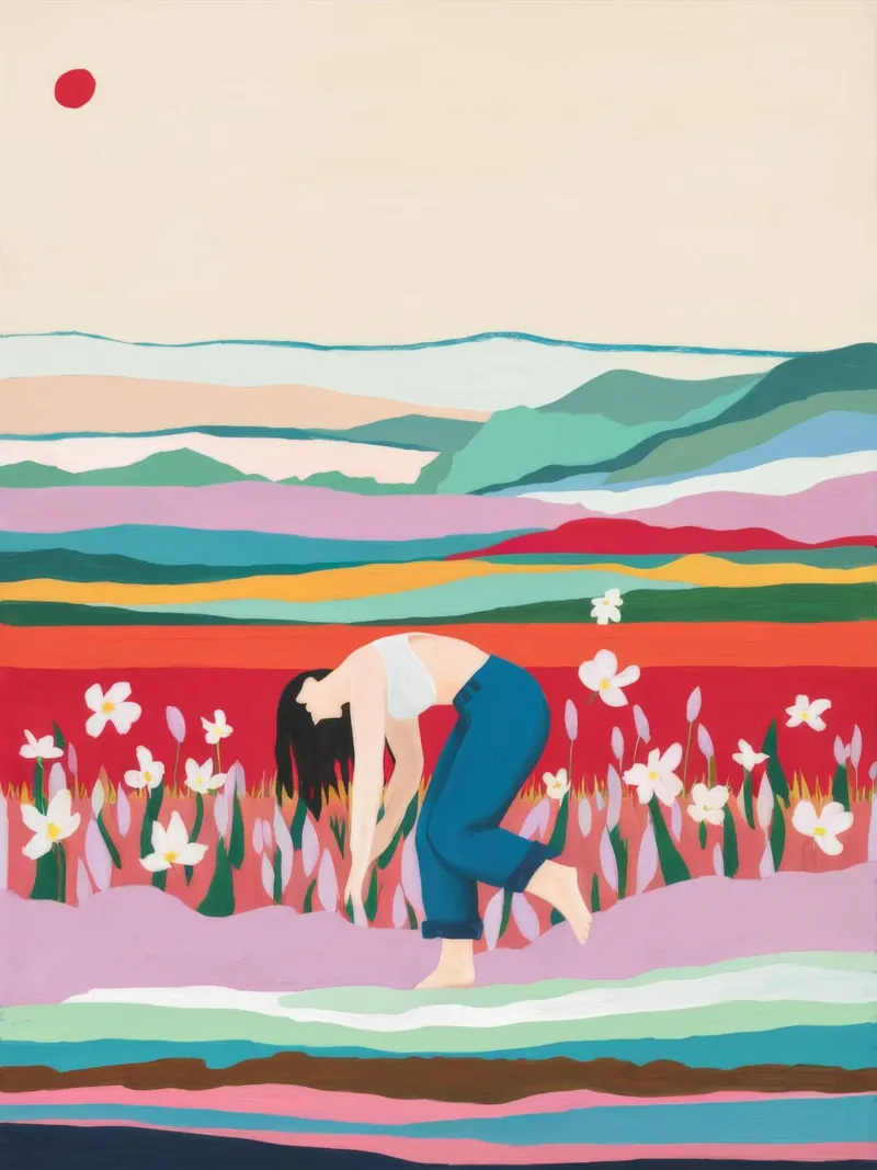 Campo di tulipani Pausa poster con telaio in alluminio da Aurora Muse
