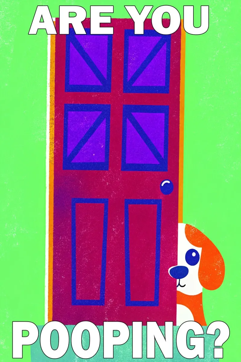 stai facendo la cacca cane divertente poster con telaio in alluminio da ralliness