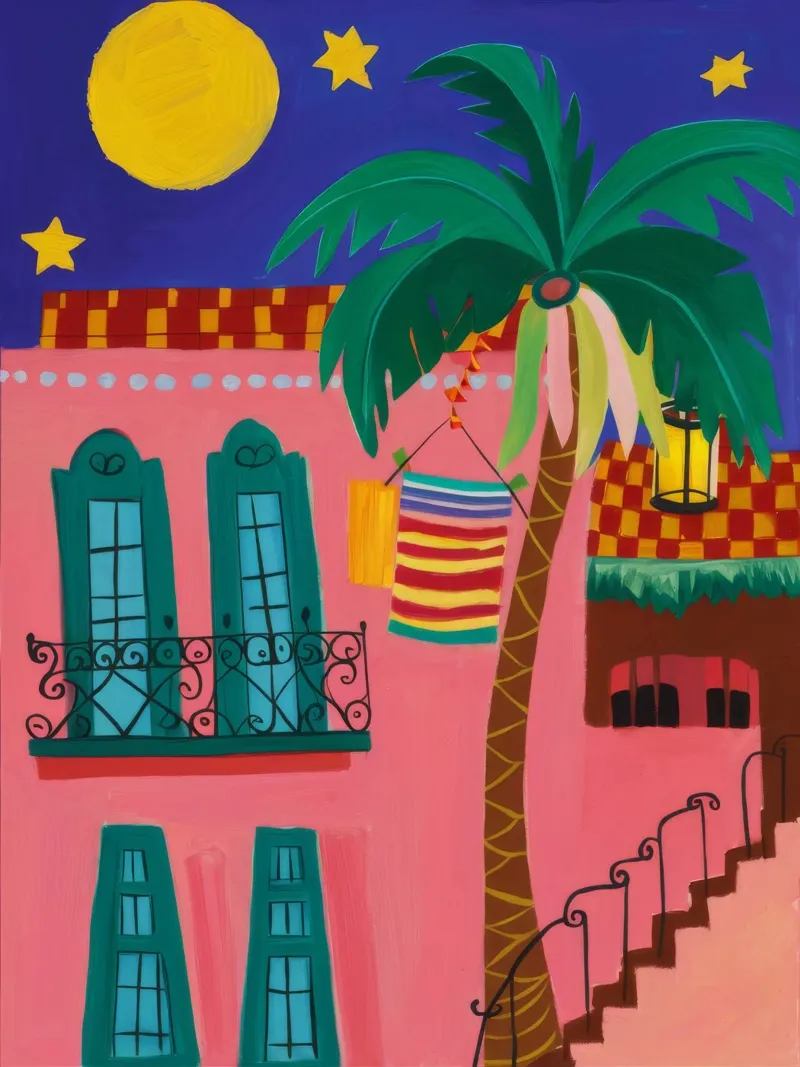Moonlit Palm Fiesta acrylic glass by Aurora Muse