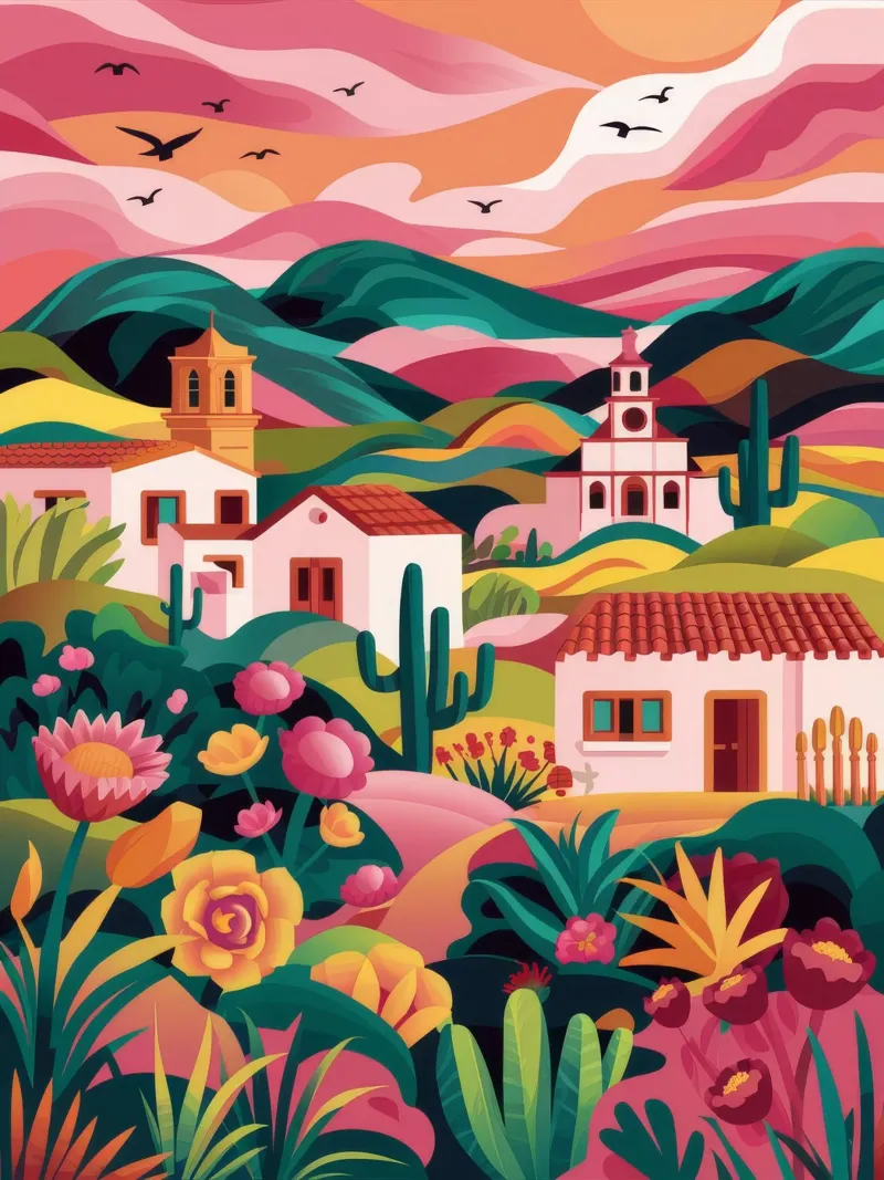Floral Sunset Village Poster von Jasper Rune