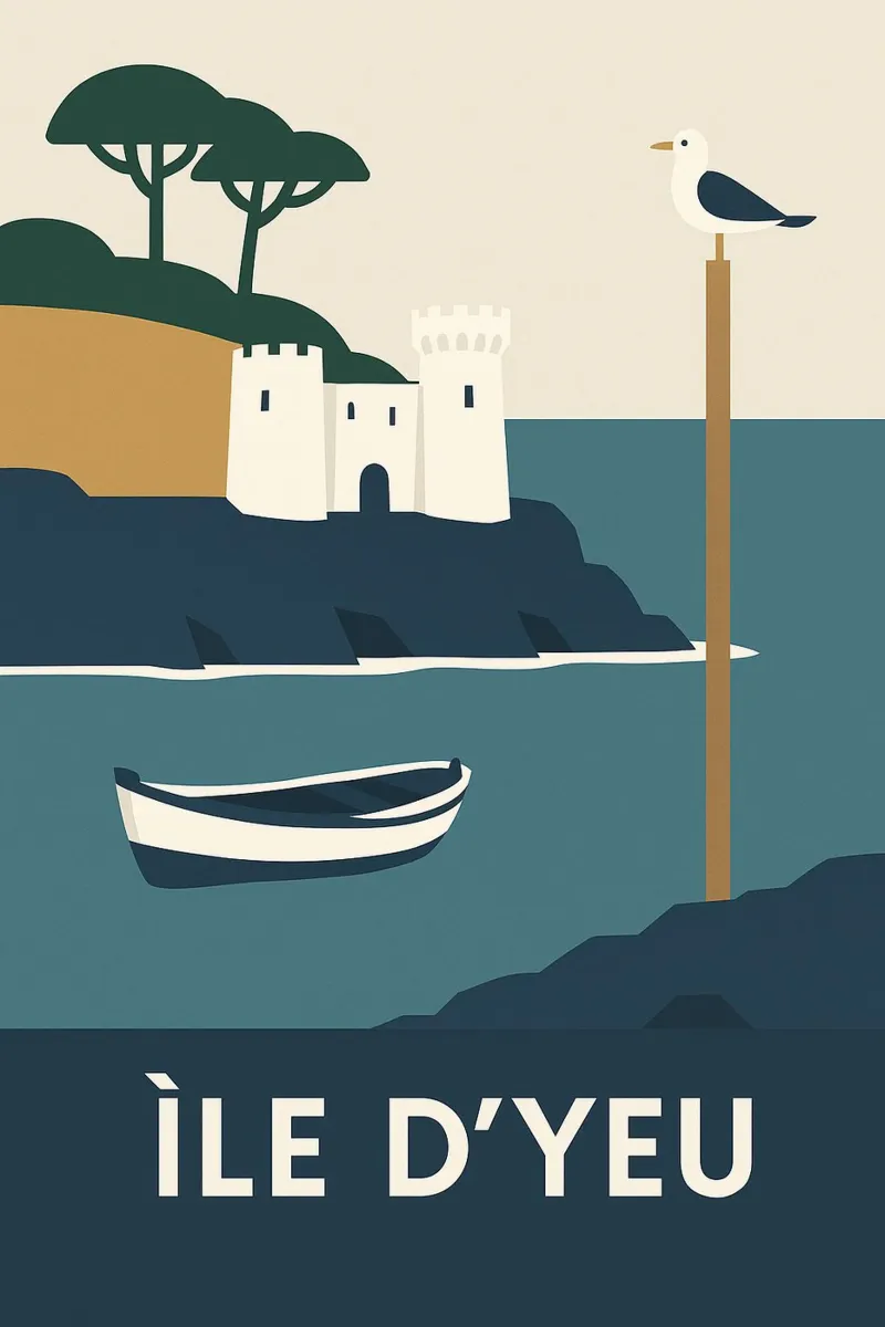 Île d'Yeu - Tra i pini, il mare e la fortezza carta hahnemühle da JETLAG | affiches voyage