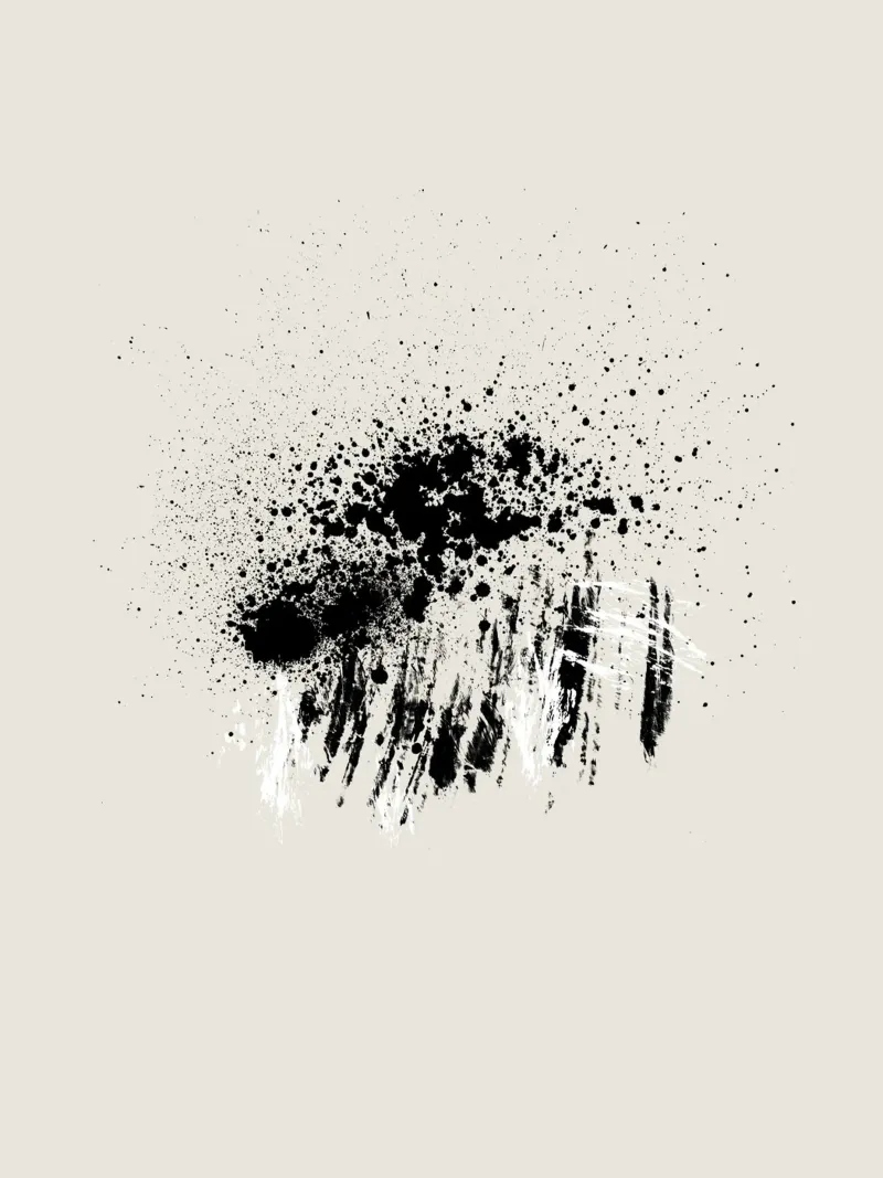 Paint splatters with shapes and lines in black and white hahnemühle de Imaginative