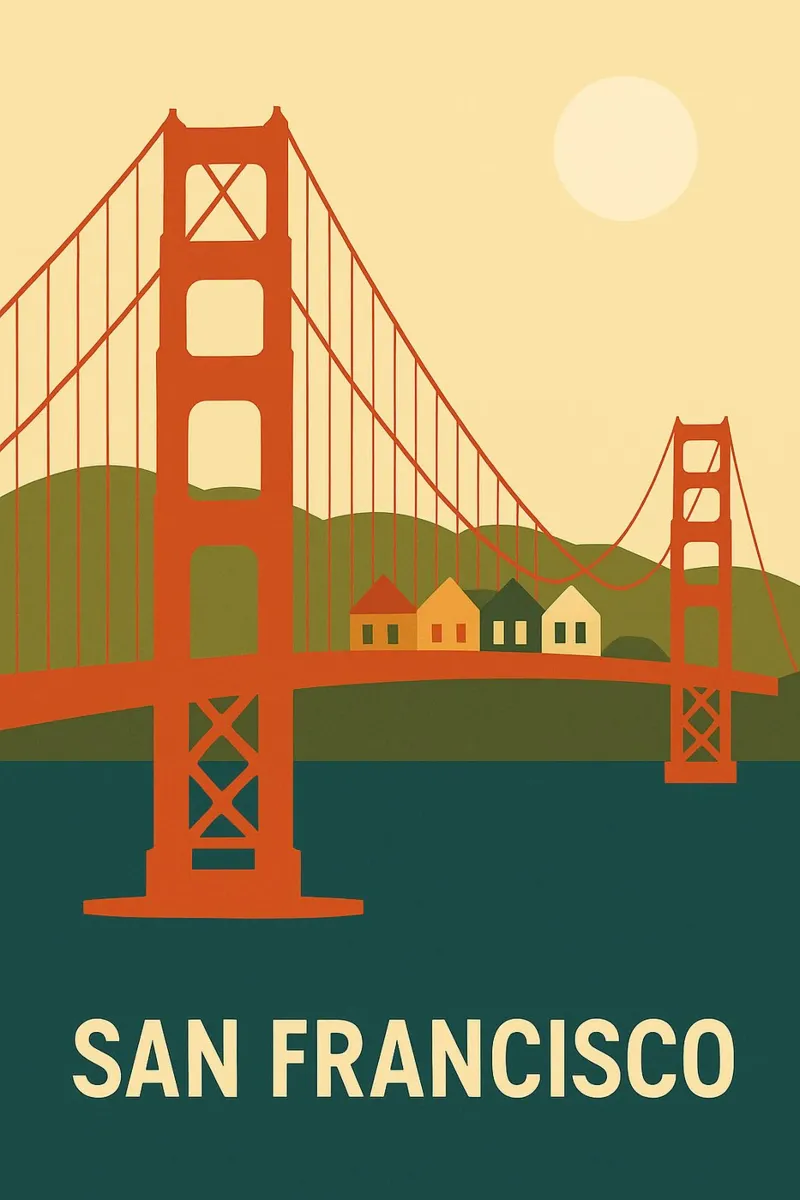 San Francisco - Die Ikone der Golden Gate Bridge in einer grafischen Version Hahnemühle von JETLAG | affiches voyage