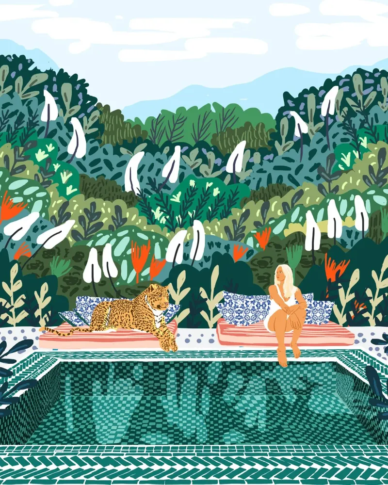 Chilling || With My Leopard By the Pool poster by 83oranges