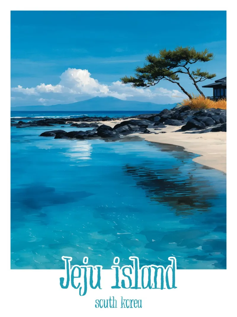 Affiche Jeju island, Corée du Sud poster avec cadre en bois de Frame the World
