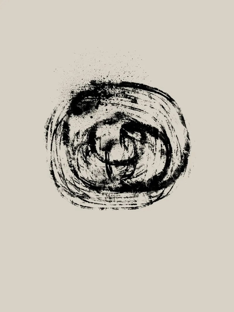 Modern abstract artwork with organic round shape carta hahnemühle da Imaginative