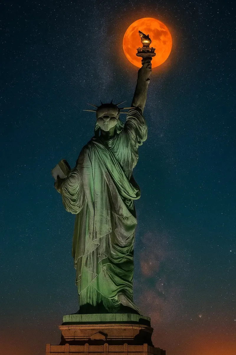 Statua della Libertà con luna piena e stelle carta hahnemühle da RealLifeMoments