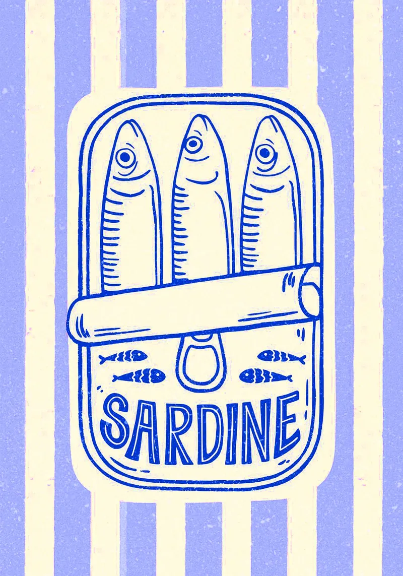 Sardines – Retro Fish Tin Illustration carta hahnemühle da Attaboy Dsgn