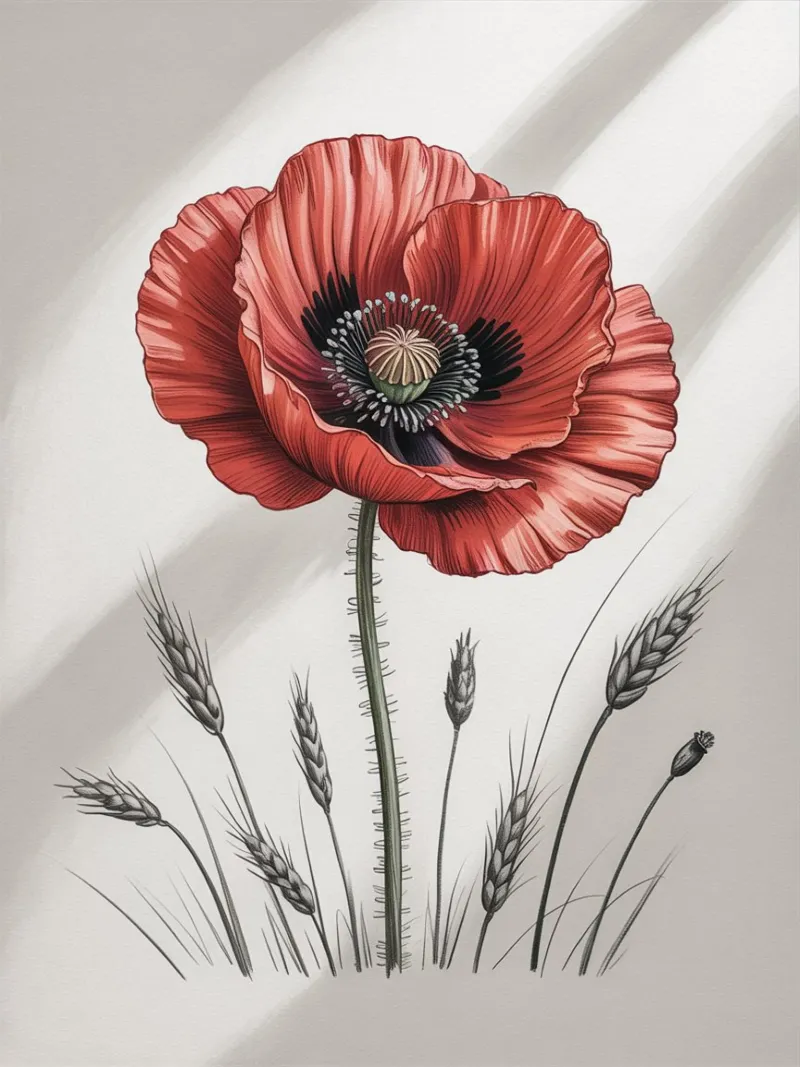 Rote Mohnblume Botanisches Kunstwerk Poster von logic