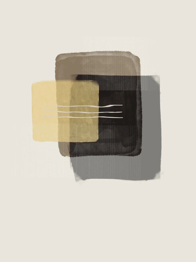 Modern abstract shapes in retro style with yellow and brown canvas by Imaginative