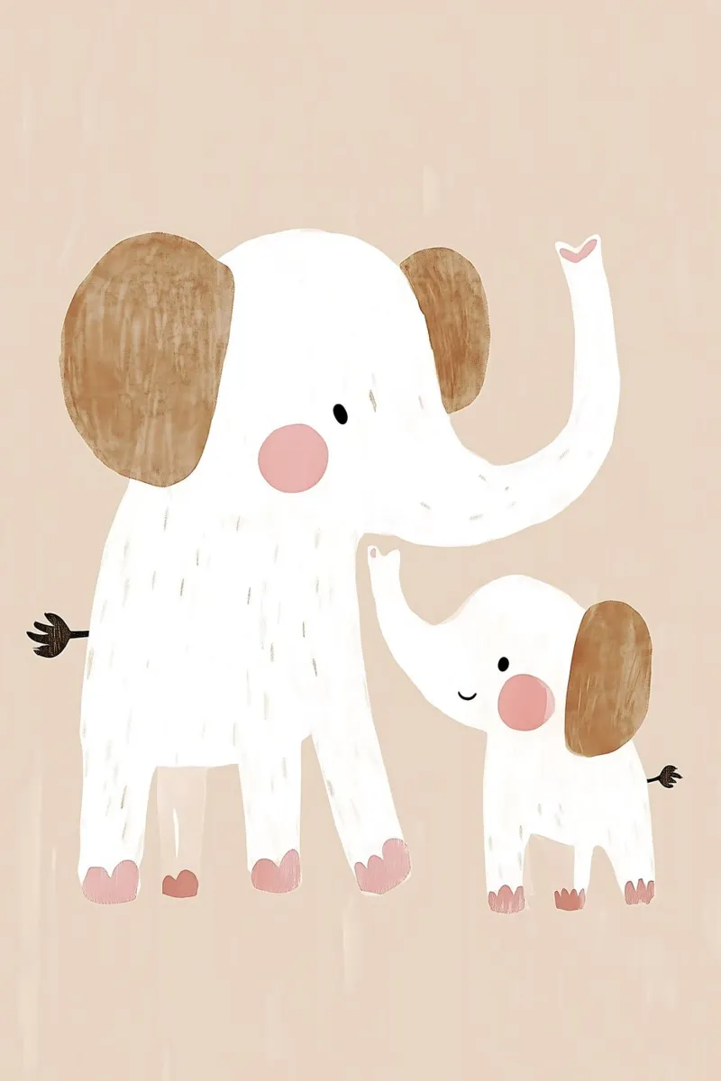 Stampa di un simpatico elefante per la cameretta, arte murale neutra per bambini poster con telaio in alluminio da Little Lola