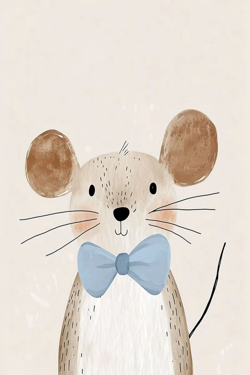 Souris mignonne avec nœud papillon, art mural pour la chambre d'enfant, impression pour la salle de jeux hahnemühle de Little Lola