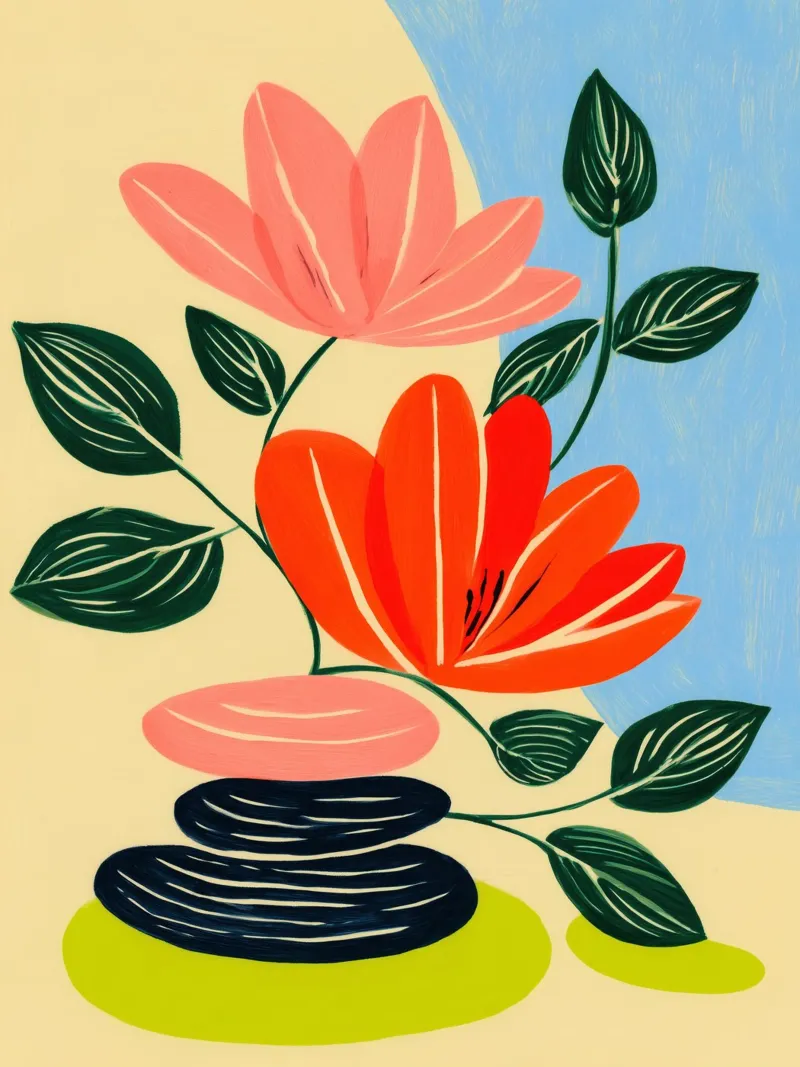 Fiori Zen | Un'oasi di serenità poster con telaio in legno da Autofocus