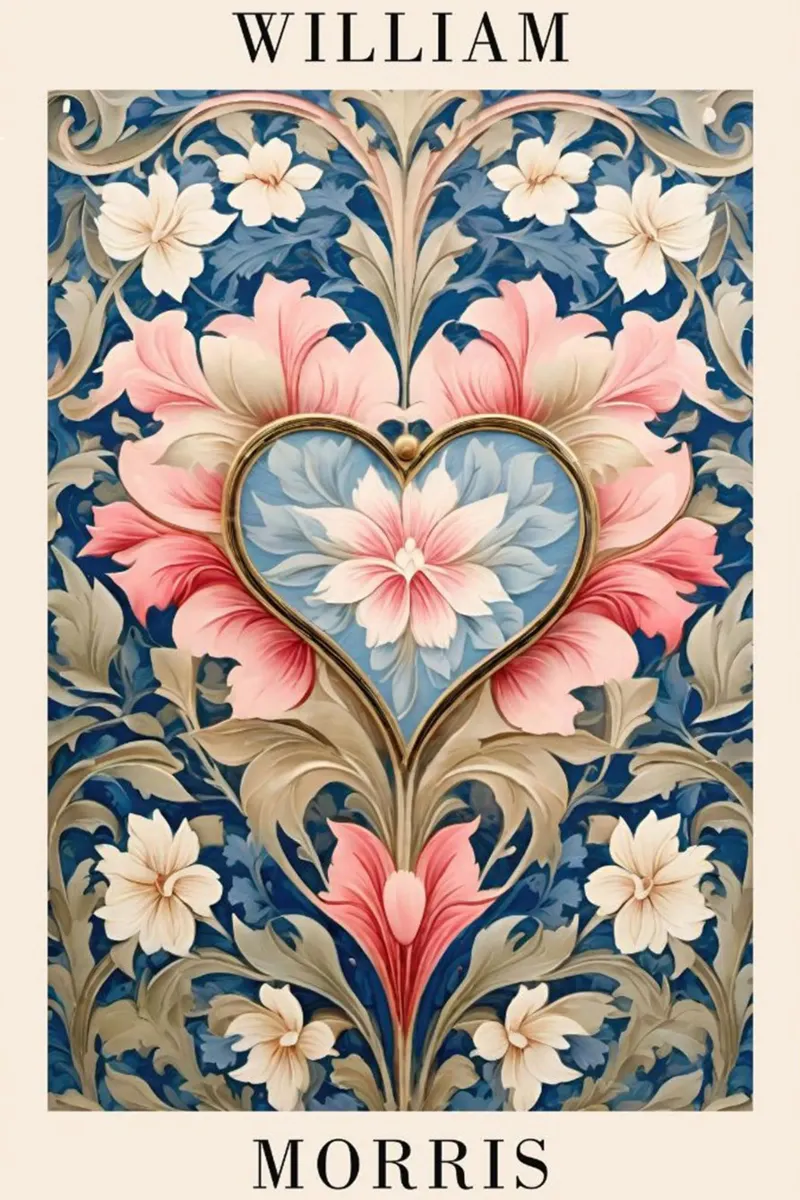 fiore rosa design amore william morris poster con telaio in alluminio da komo store